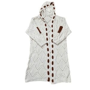 Cottagecore Feminine Crochet Knit Hooded Cardigan Sweater Patch Elbows